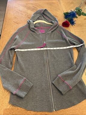 Marc New York Gray Knit Zip Hoodie with Pink Accent Stitching